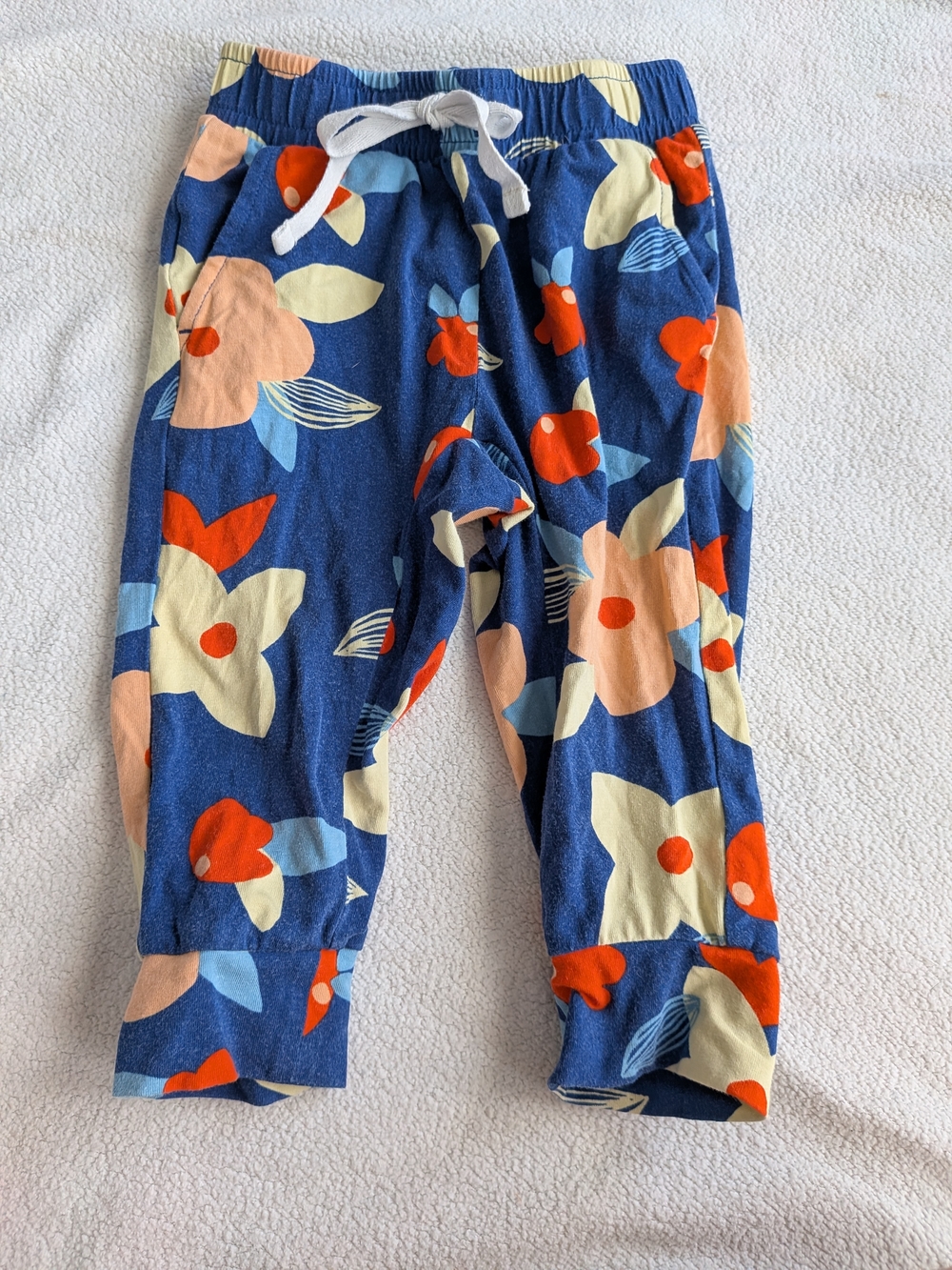 Tea Collection Blue Baby Sweat Pants with Yellow and Red Florals